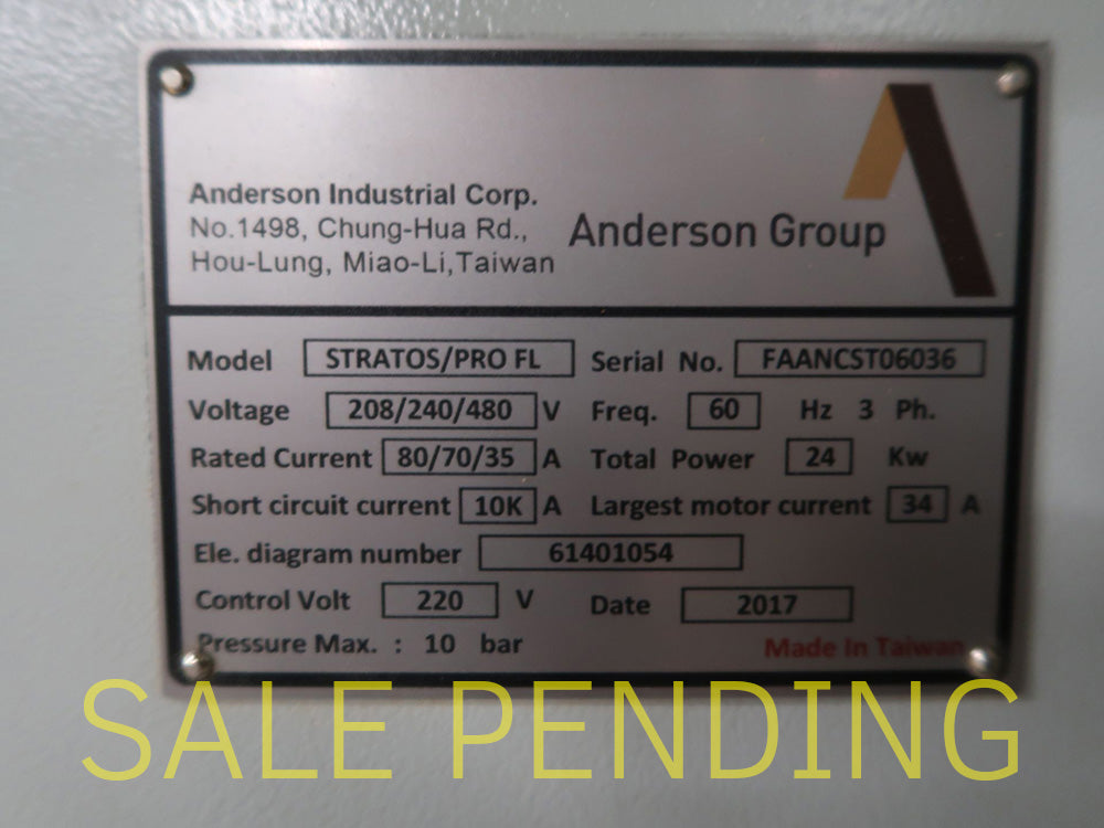 Used 2017 Anderson Technology Bridge Type CNC Router Model Stratos/Pro FI