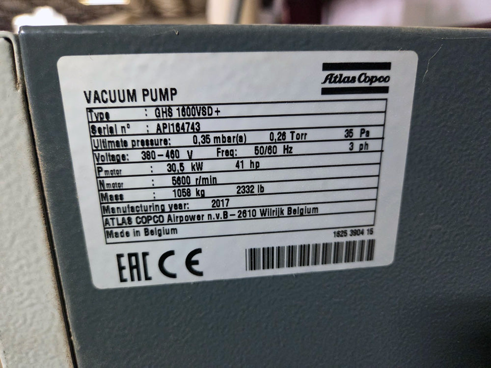 Used 2017 Atlas Copco GH8 1600VSD+ Vacuum Pump
