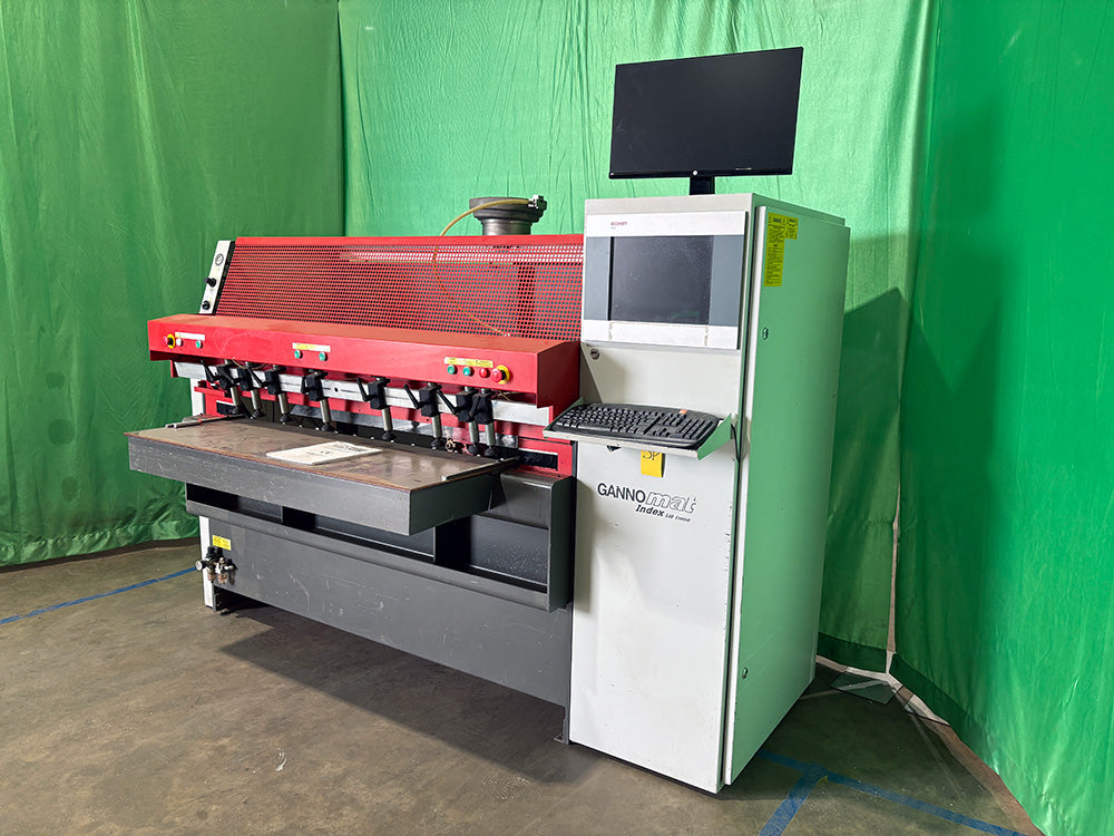 Used Gannomat Index 130 Logic/470 CNC Controlled Point-to-Point Drilling/Gluing/Dowell Insertion Machine