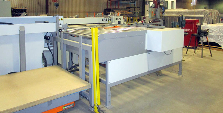 Used Doucet Automatic Panel Grooving and Ripping Line.