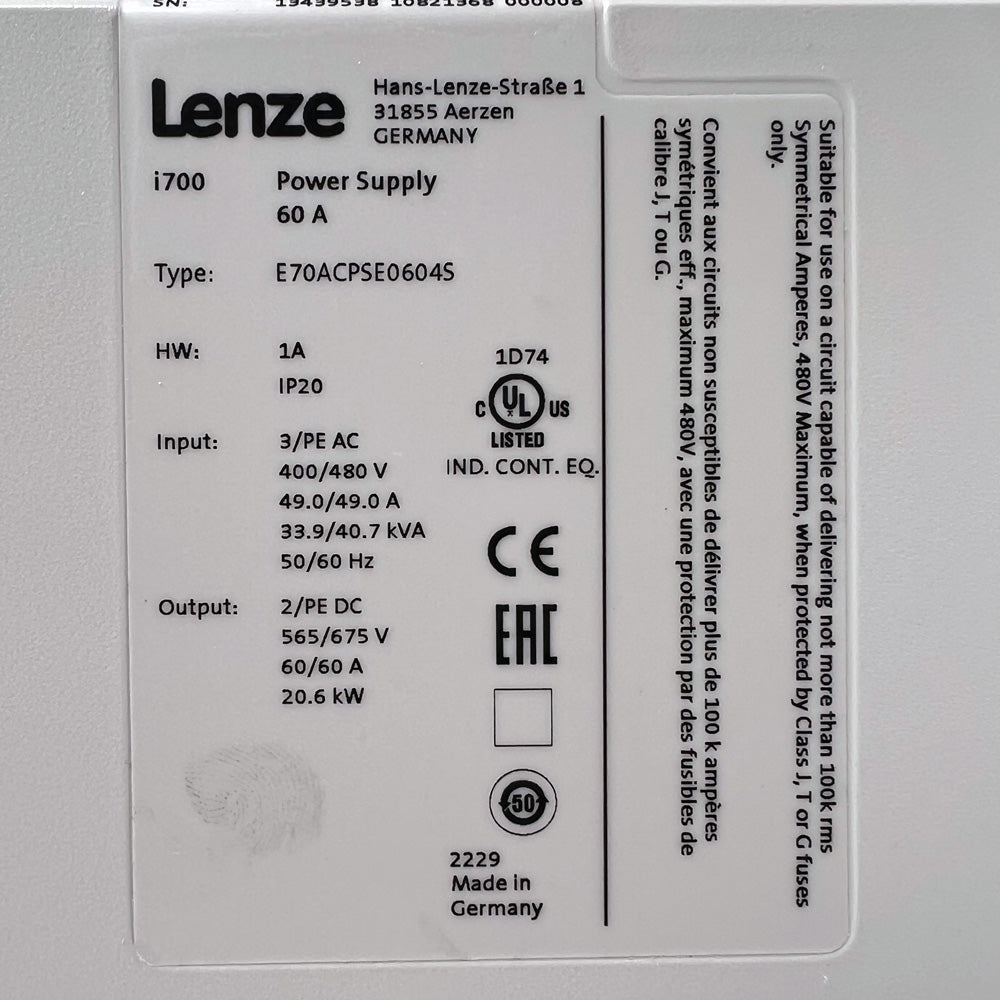 Lenze E70ACPSE0604S Power Supply