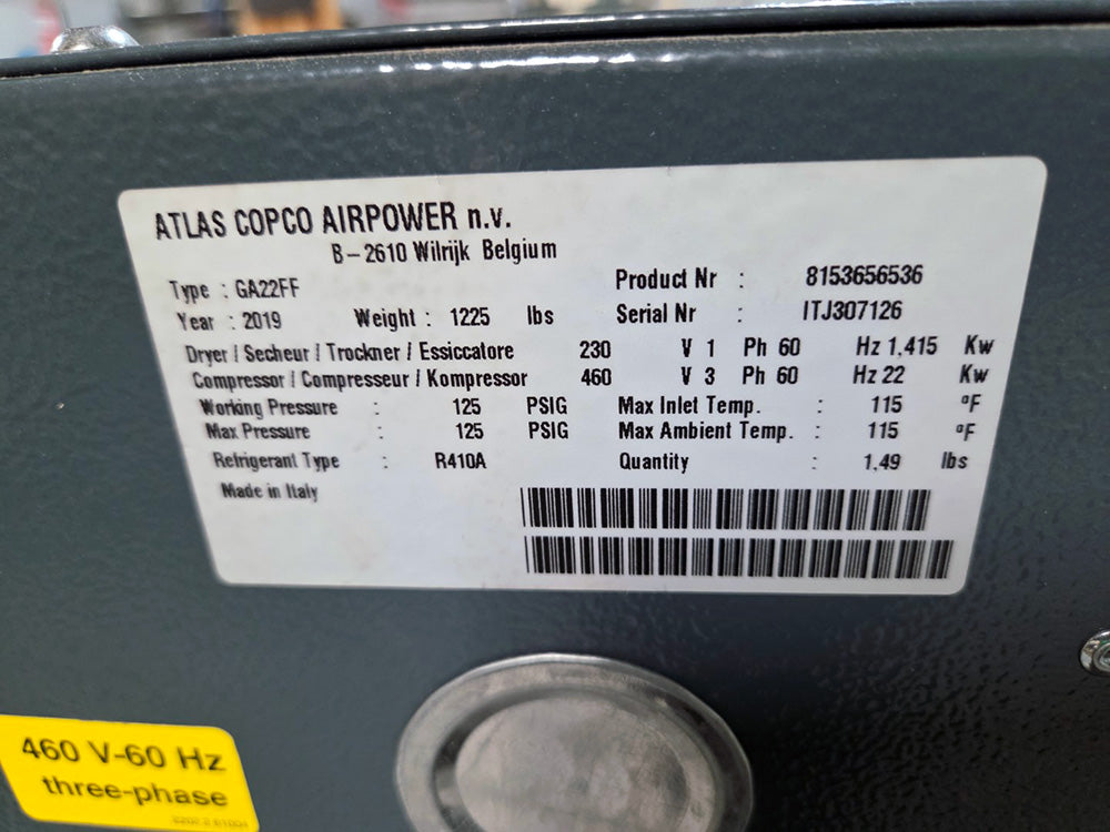 Used Atlas Copco GA22F Air Compressor