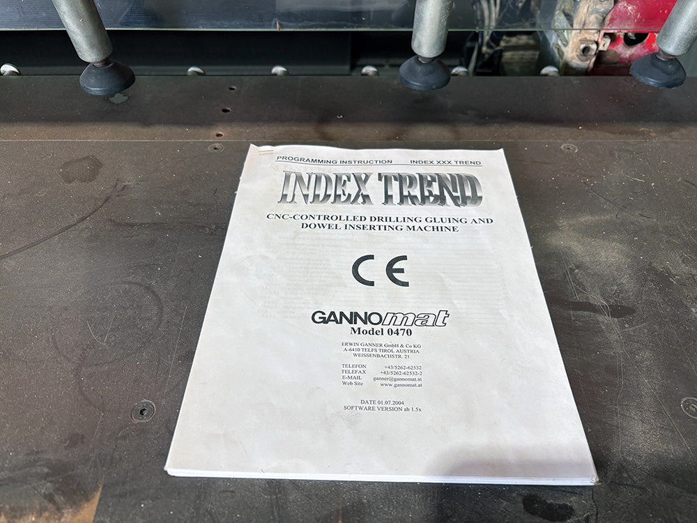 Used Gannomat Index 130 Logic/470 CNC Controlled Point-to-Point Drilling/Gluing/Dowell Insertion Machine