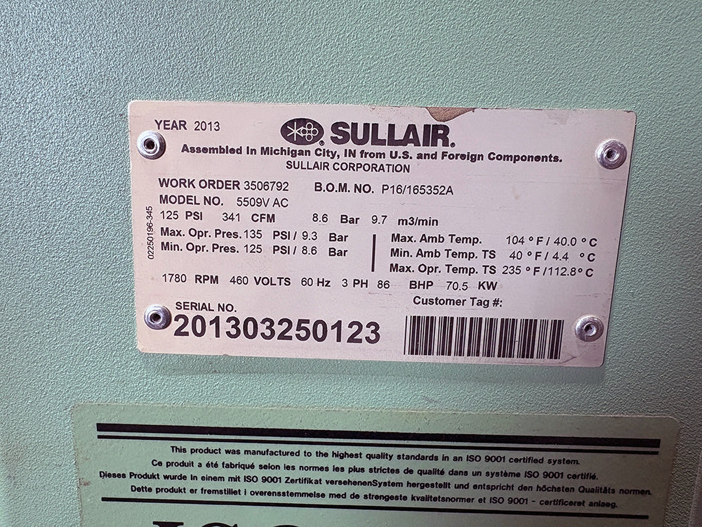 Used Sullair 5590V-AC 75 VSD Rotary Screw Air Compressor