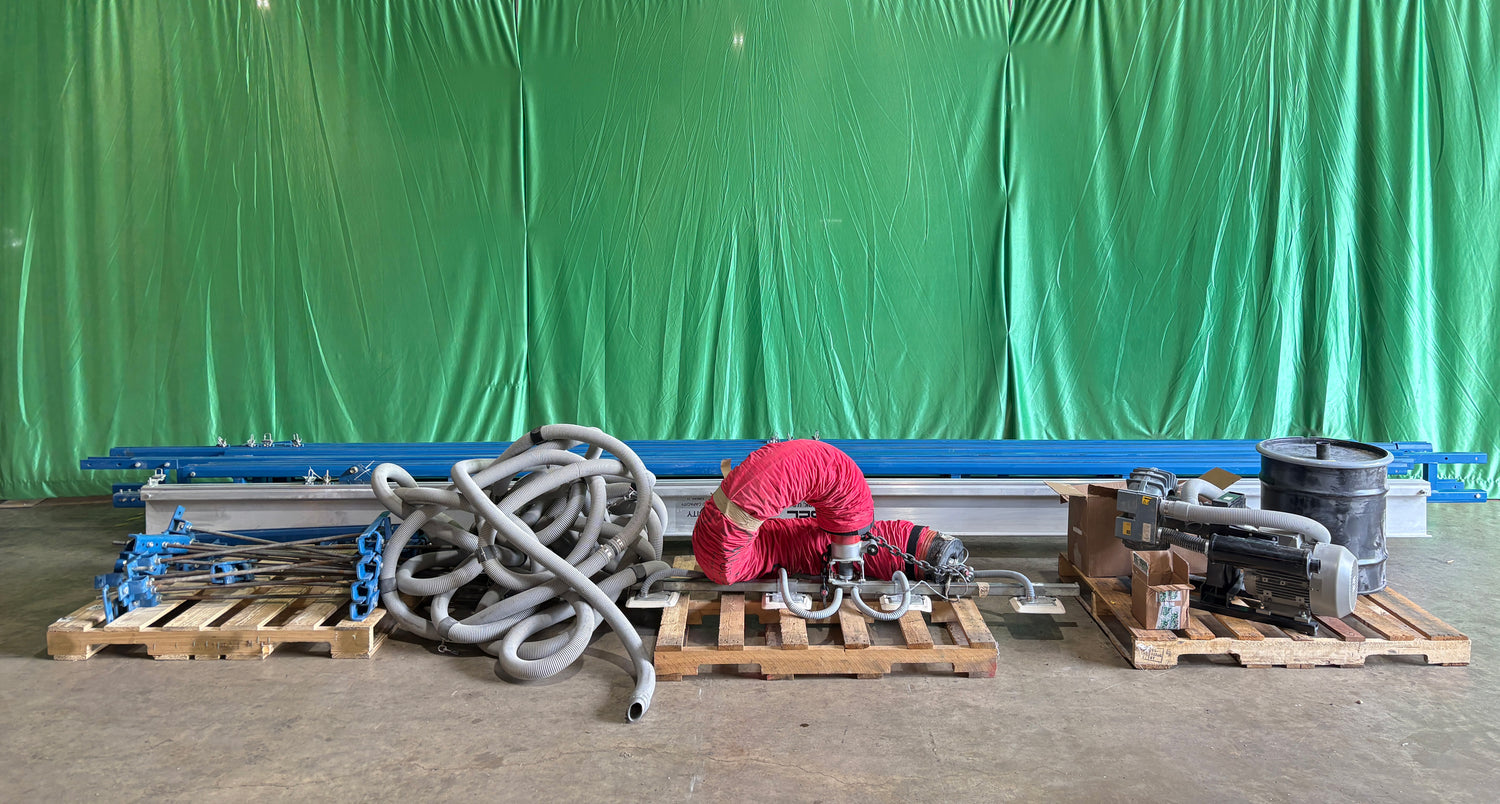 Used Vaculex Lifter with Vacuum Pump and Gorbel Ceiling Mounted Monorail